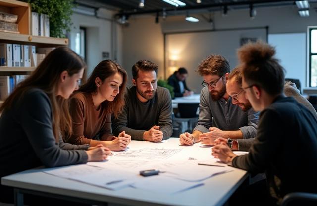 Creative team collaborating in a modern studio environment